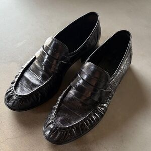 The Row Black Eel Skin Leather Loafers 39.5